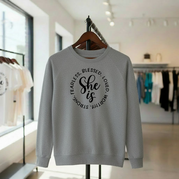 Grey Crew neck Sweater - "She is"